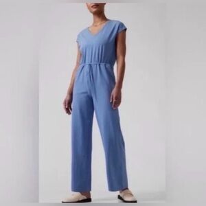 Athleta Wide Leg Jumpsuit Size Small Cottage Blue Sleeveless V Neck